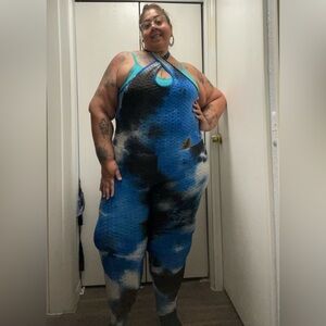 Plus Size 3X AQ Sport Tie-Dye Backless Yoga Bodysuit